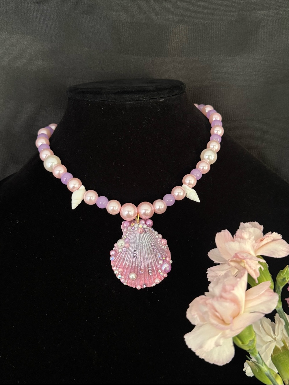 Pink & Lavender Pearl Shell Pendant Necklace - Women Jewelry